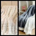 Bundle 1 - White Fluffy Faux Fur Blanket & Grey Fleece and Wool Blanket